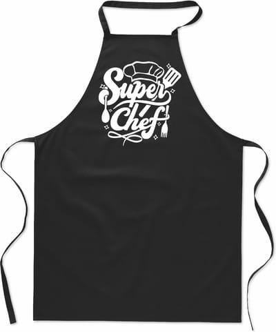 Tekstschort - Keukenschort - kookschort - Super chef - 100% katoen - verjaardag en feest - cadeau - kado - unisex - zwart