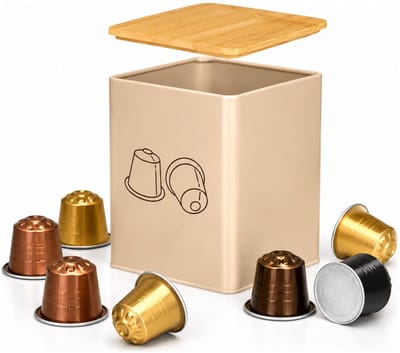 Kinvara Koffie cups/capsules houder - metaal - 14 x 14 x 16 cm - voor 50 capsules - beige