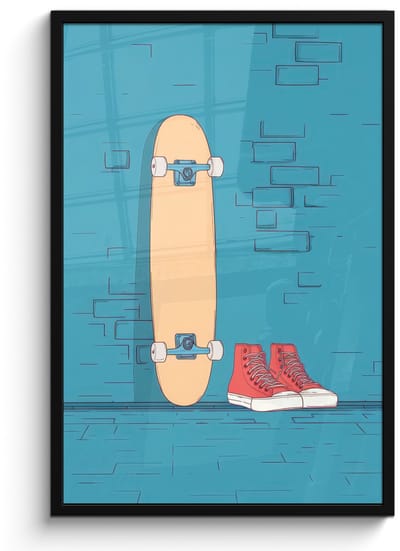 Poster in lijst - Fotolijst 60x90 cm - Posters - Skateboard - Gympen - Rood - Minimalistisch - Posterlijst zwart - Decoratie - Wanddecoratie woonkamer - Muurdecoratie slaapkamer - Kerstversiering - Kerstdecoratie voor binnen - Kerstmis