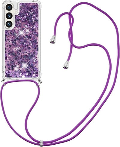 Coverup Hoesje - Geschikt voor Samsung Galaxy S24 Hoesje - Coverup Liquid Glitter Back Cover met Koord - Paars