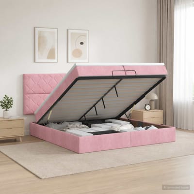 vidaXL - Ottoman - bed - met - matras - met - hoofdeinde - Roze - 200 - x - 200 - cm - Fluweel