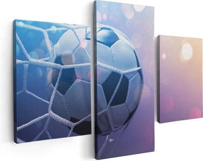 Artaza Canvas Schilderij Drieluik Voetbal Bal Door Het Goal Heen - 90x60 - Foto Op Canvas - Canvas Print