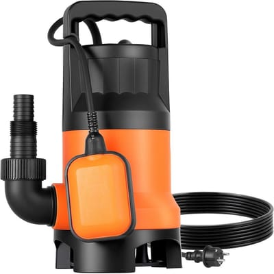 Pompe d'Égout Submersible 650W, 15000 L/H, Pompe à Eau Sale Propre Submersible PP-GF20 avec Interrupteur à Flotteur Automatique, Long Câble, Hauteur de Refoulement Max 8M, pour