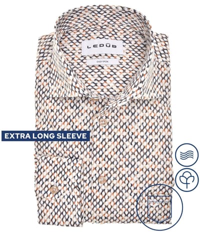 Ledûb overhemd extra lange mouw bruin print