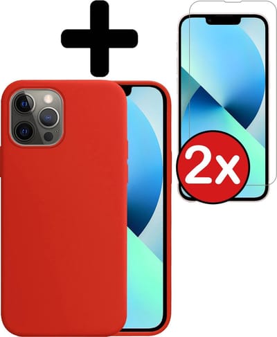 Hoesje - Met 2x Screenprotector - Geschikt voor Apple iPhone 13 Pro - Sterk & Shockproof - Telefoon Hoes - Back Cover - Siliconen Case - Telefoonhoes - Rood