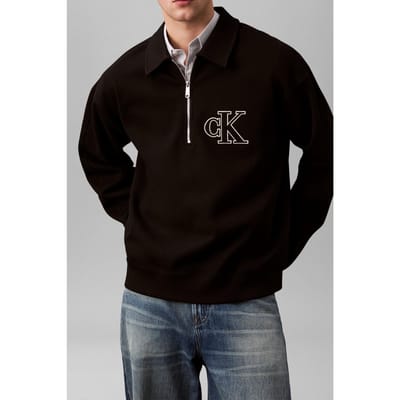 Calvin Klein Long Sleeve Double Knit Rib Logo Black Taglia: S | Maglioni a maglia Outlet | Uomo | Nero