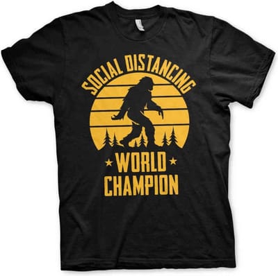 Heren Fun Tshirt -S- Social Distancing World Champion Zwart