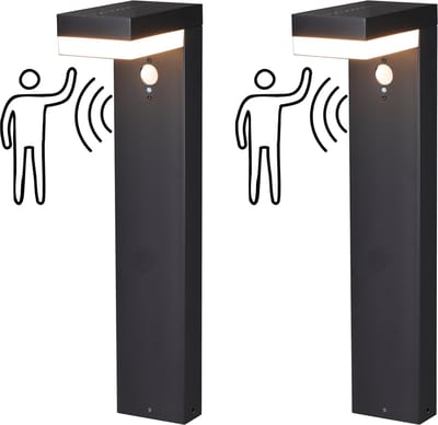 Proventa® RVS Solar Tuinverlichting Lantaarns met bewegingssensor - Draadloos - Zwart - Duopack - Garden lights - Tuin verlichting