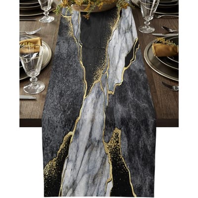 Zwart Wit Marmer Gouden Streep Linnen Tafelkleden Abstract Agaat Textuur Commode Sjaal tafeldecor Keuken Eetkamer Feest Decor 150x33cm gray