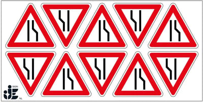 Wegversmalling rechts sticker - J18 | 5 cm - 10 stuks per vel