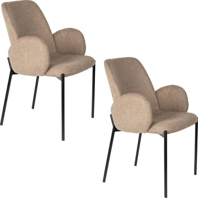 Housecraft Living Tjarda Eetkamerstoelen Armleuning Bruin - Set van 2