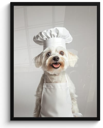 Poster in lijst - Fotolijst 50x70 cm - Posters - Hond - Wit - Kok - Posterlijst zwart - Decoratie - Wanddecoratie woonkamer - Muurdecoratie slaapkamer