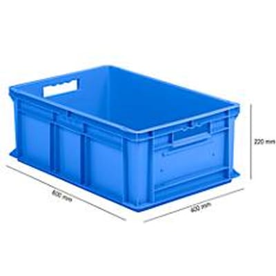 Stapelbak Eurobox serie EF 6220 - PP - L 600 x B 400 x H 220 mm - 43,5 l - gesloten wanden - open handgrepen - blauw