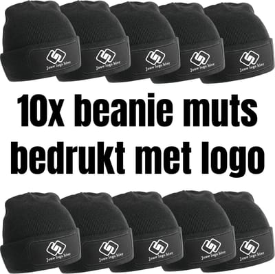 10x Beechfield muts met logo - zwart - promotie - beanie - bedrijfskleding