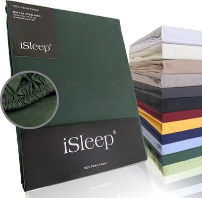 iSleep Perkal Hoeslaken - 100% Perkal Katoen - Hoge Hoek - Rondom Elastiek - Eenpersoons - 80x200 cm - Donker Groen