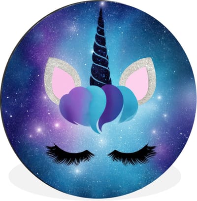 WallCircle - Wandcirkel - Muurcirkel - Eenhoorn - Sterren - Magisch - Blauw - Aluminium - Dibond - 30x30 cm - Binnen en Buiten