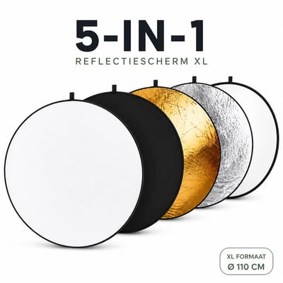 ZoeZo Foto Reflector 110 x 110 cm - Reflectiescherm 5-in-1 - Reflectiescherm Fotografie - Reflectiefilter - Lichtvormer