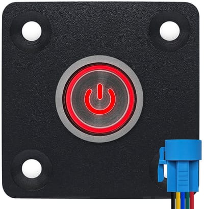 ProRide Metalen drukschakelaar Inbouwpaneel 12V ON-OFF - 16mm - met Aansluitkabel - 12V/24V - LED indicatie Rood