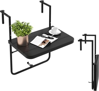 Balkontafel Inklapbaar - Hangtafel Tuin - Buiten Genieten - Verstelbaar in 3 hoogtes - 60 x 40 cm - Zwart