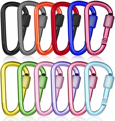 Dailygoods- Karabijnhaak D-vormig 12 stuks - Kleine Karabijnhaak 5,75 x 3,1 cm - Met schroefsluiting - Sportaccessoires - Gemengde kleuren - Aluminiumlegering - Clips