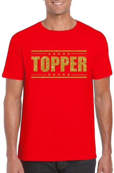Rood Topper shirt in gouden glitter letters heren - Toppers dresscode kleding S
