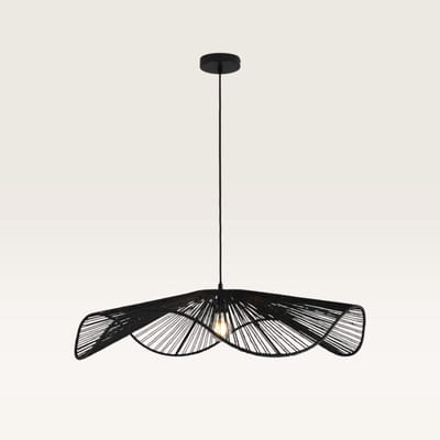 Lusenz - Papieren hanglamp eettafel XL - Zwart - Gevlochten papier - E27 Fitting - Dimbaar - Hoogte verstelbaar - Voor woonkamer, gang, slaapkamer, zolder en hal - Plafondlamp - Klassiek, Moderne lamp - Japandi