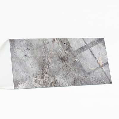 Wallfluent - Natuurlijk Marmerpatroon Glazen Plaat - 125 x 50 cm - Grijs Glasplaat Tafel - Rechthoekig Tafelblad Glas - Gehard Glas - Gehard Glazen Tafelblad Voor de Eettafel in de Eetkamer