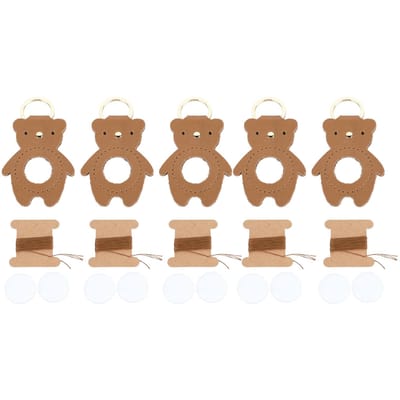 5 Set DIY Lederen Sleutelhanger Schattige Beer Vorm Lederen Sleutelhanger Kit voor Tas Kleding Decoratieve Hanger Tan Yellow brown