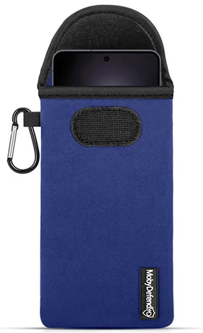 MobyDefend Hoesje - Geschikt voor Samsung Galaxy S25 Edge - Neopreen Pouch Met Karabijnhaak - Insteek - Riemlus - Blauw