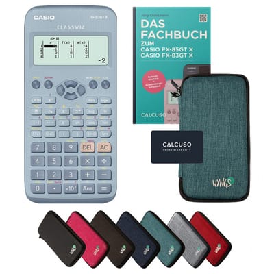 Casio fx-83GT X incl. beschermhoes Turkoois & vakboek (64 pagina's, DIN A5) – Wetenschappelijke rekenmachine – Smart Set
