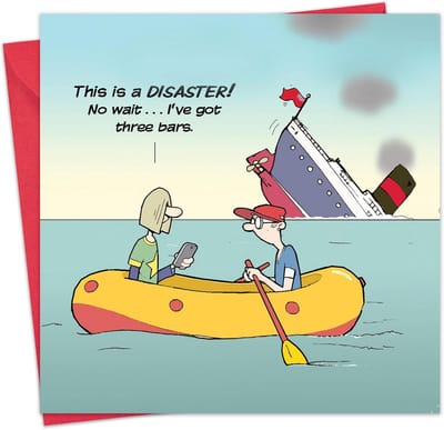 Grappige kaart voor tieners met mobiele telefoon en Titanic-referentie - blanco verjaardagskaart
