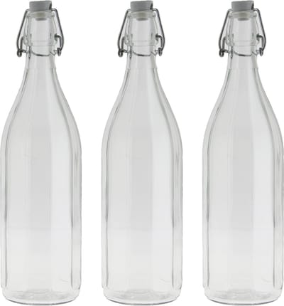 Bormioli rocco waterfles met beugeldop - 4x stuks - helder transparant - 1000 ml - Giara home deco fles - weckflessen