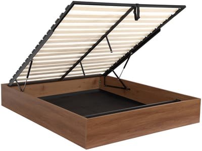 sweeek - Opbergbed met lattenbodem 160x200cm houtdecor voor 2 personen - lift
