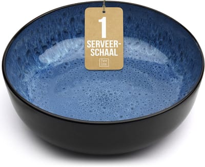 Pure Living Ibiza Dark Grote Serveerschaal - Ø 26,5 cm - Diepblauw - Aardewerk - Vaatwasserbestendig - Magnetronbestendig