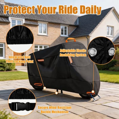 SnelShoppen - Motorhoes Waterdicht XXL 245 x 105 x 125 cm - Stofdicht en Winddicht Oxford 210D - UV Bescherming, Reflecterende Strepen - Voor Binnen e