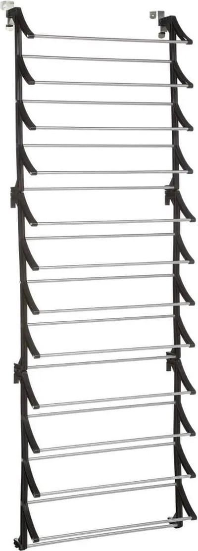 Schoenenrek voor aan de deur zilver/zwart 36 paar schoenen 60 x 181 cm van metaal/kunststof - Schoenen opbergen - Schoenenrekken