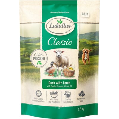 Lukullus Koudgeperste Barbarijse Eend & Lamsvlees - Voordeelpakket: 4 x 1,5 kg: nieuw Receptuur