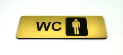 Deurbordje met tekst/symbolen herentoilet - 150 x 50 mm (incl. dubbelzijdige tape) - goud / zwart | Luxe uitstraling | Geborstelde Gouden toplaag | Gratis Verzending | Decoporta