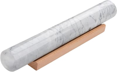 Marmeren deegroller - Bakkerij tool - Brood deeg maken - Met houten standaard - 30 cm - Wit