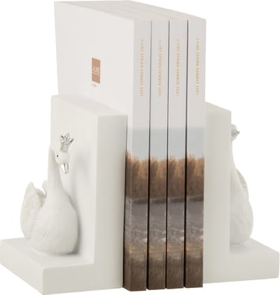 J-Line boekensteun Zwaan - kunststof - wit - 2 stuks