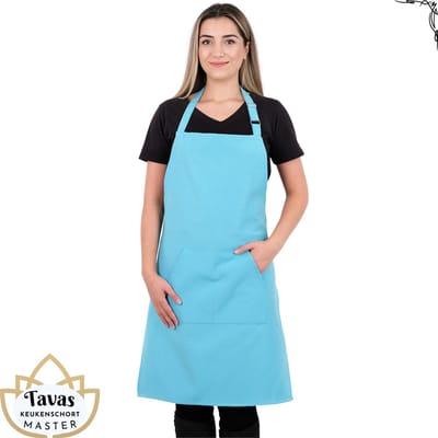 Pedra Master Keukenschort 60x80 cm Turkoois Kookschort met zakken Horeca kleding bedieningsschort dames Restaurant Schort voor vrouwen