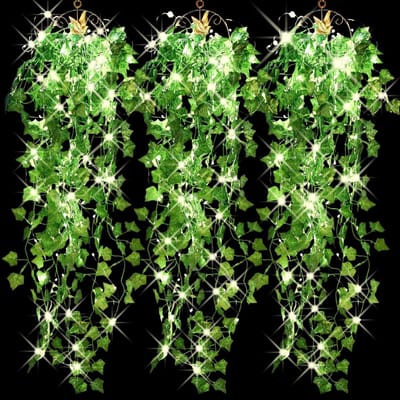 3.6 ft Nepplanten met 3 Strengen en 30 LED Fairy Lights voor Wanddecoratie, Thuis, Slaapkamer, Tuin en Bruiloften