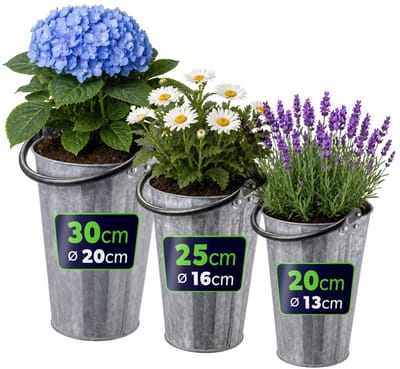 KADAX bloempotten, set van 3, bloempotten van verzinkt staal, vintage plantenpotten, plantenpotten voor balkon, terras en tuin, metalen kruidenpotten (zilver)
