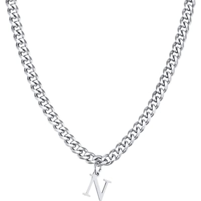 Vnox Eenvoudige A-Z Letter Ketting voor Mannen Vrouwen, Waterdichte Roestvrijstalen Cubaanse Ketting, Sieraden Cadeau voor Hem white