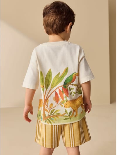 Next - Jongens - Set van T-shirt met korte mouwen en rugprint en short - Geel