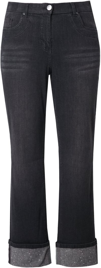 Ulla Popken - Dames - Jeans Mandy wijde pijp siersteentjes - Zwart - Maat 42