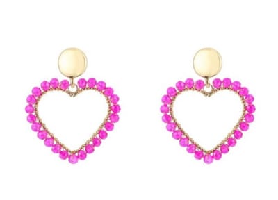 oorbellen met roze paarse harten - heart earrings - hart - kralen - fuchsia - stainless steel - waterproof