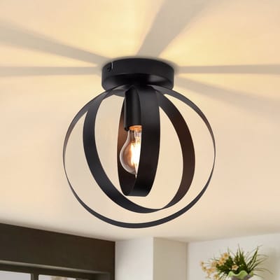 NETTLIFE Plafonnière - 1xE27 - Zwart Plafondlamp - Ø 24cm - Industrieel - Metaal - Retro Ganglamp - 360° draaibaar - voor Woonkamer Slaapkamer Restaurant-excl. lichtbron