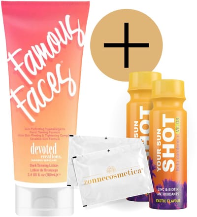 Devoted Creations - Famous Faces + 2 Your Sun Shots + 2 Verfrissingsdoekjes