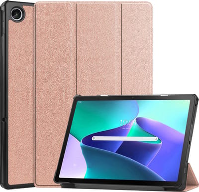 Hoesje Geschikt voor Lenovo Tab M10 Plus (3e / 3rd Generatie) - Dun & Stevig - Trifold Bookcase - Hard Cover - Hardcover Book Case - Tablet Hoes - Rosé goud